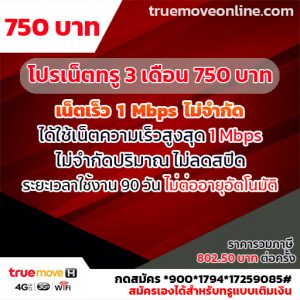 โปรเน็ตทรู 3 เดือน ราคา 750 บาท