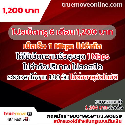 โปรเน็ตทรู 6 เดือน 1,200 บาท สุดคุ้ม ใช้งานยาวๆ